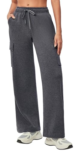 Iuga Fleece Cargo Sweatpants Women Wide Leg Cargo
