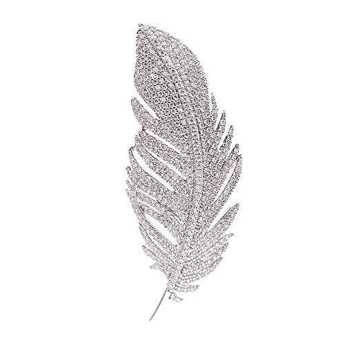 Rhinestone Feather Brooches Pin Women Men Fashion
